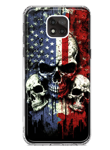 Motorola Moto G Power 2021 American USA Flag Skulls Blue Red Double Layer Phone Case Cover