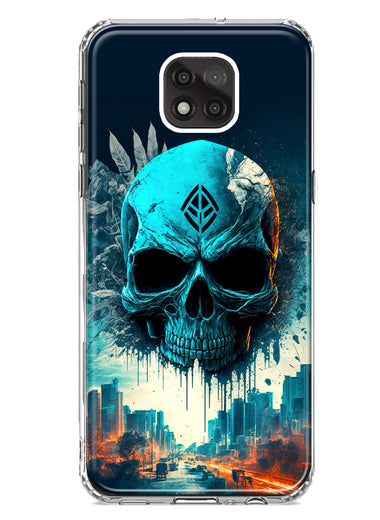 Motorola Moto G Power 2021 Blue Apocalypse Cyberpunk Skull Feather Double Layer Phone Case Cover