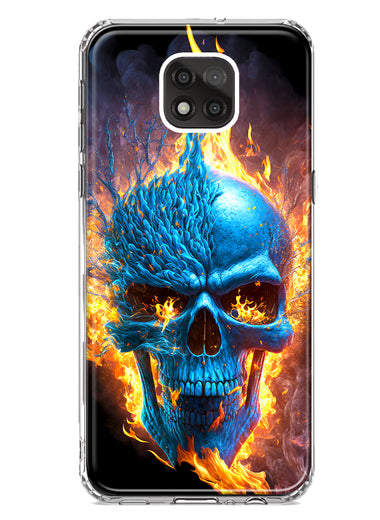 Motorola Moto G Power 2021 Blue Flaming Skull Burning Fire Double Layer Phone Case Cover