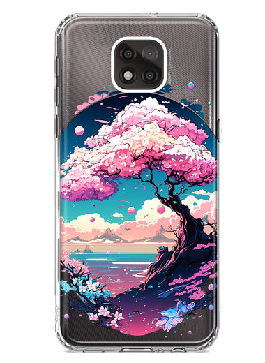Motorola Moto G Power 2021 Kawaii Manga Pink Cherry Blossom Japanese Sky Floral Ocean Hybrid Protective Phone Case Cover