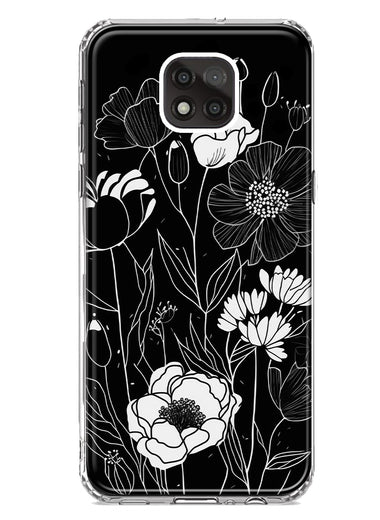 Motorola Moto G Power 2021 Line Drawing Art White Floral Flowers Hybrid Protective Phone Case Cover