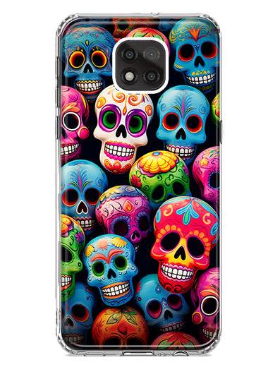 Motorola Moto G Power 2021 Halloween Spooky Colorful Day of the Dead Skulls Hybrid Protective Phone Case Cover