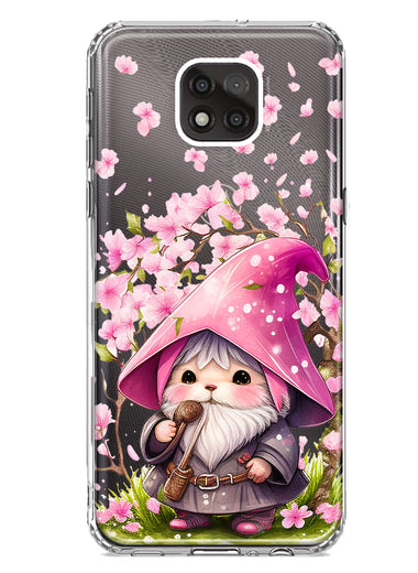 Motorola Moto G Power 2021 Cute Pink Cherry Blossom Gnome Spring Floral Flowers Double Layer Phone Case Cover