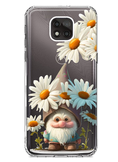 Motorola Moto G Power 2021 Cute Gnome White Daisy Flowers Floral Hybrid Protective Phone Case Cover