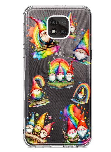 Motorola Moto G Power 2021 Colorful Neon Glow Rainbow Gnomes Painting Hybrid Protective Phone Case Cover