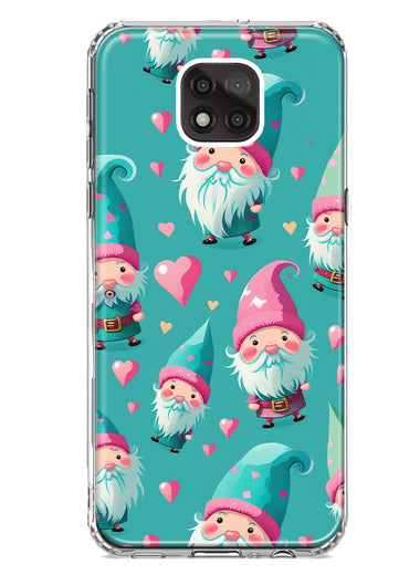 Motorola Moto G Power 2021 Turquoise Pink Hearts Gnomes Hybrid Protective Phone Case Cover