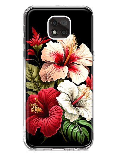 Motorola Moto G Power 2021 Pink Red Hibiscus Wild Flowers Floral Hybrid Protective Phone Case Cover