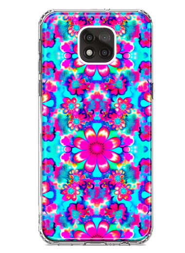 Motorola Moto G Power 2021 Pink Blue Vintage Hippie Tie Dye Flowers Hybrid Protective Phone Case Cover