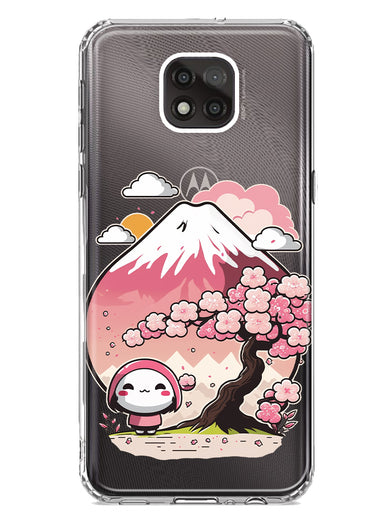 Motorola Moto G Power 2021 Kawaii Manga Pink Cherry Blossom Fuji Mountain Mochi Girl Hybrid Protective Phone Case Cover