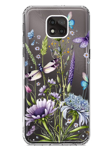 Motorola Moto G Power 2021 Lavender Dragonfly Butterflies Spring Flowers Hybrid Protective Phone Case Cover