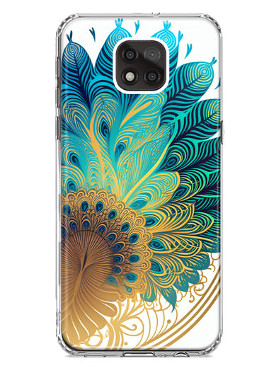 Motorola Moto G Power 2021 Mandala Geometry Abstract Peacock Feather Pattern Hybrid Protective Phone Case Cover