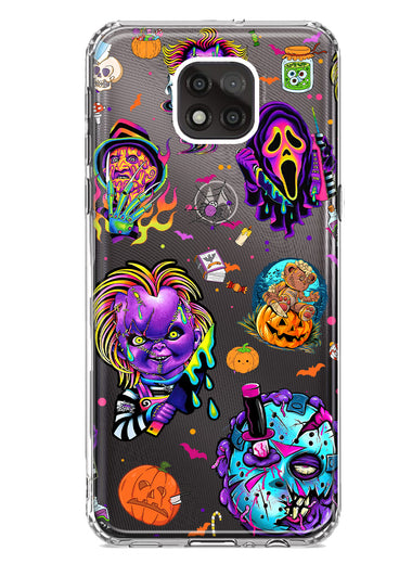 Motorola Moto G Power 2021 Cute Halloween Spooky Horror Scary Neon Characters Hybrid Protective Phone Case Cover