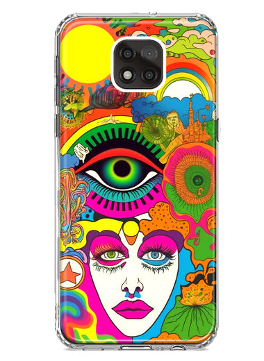 Motorola Moto G Power 2021 Neon Rainbow Psychedelic Trippy Hippie DaydreamHybrid Protective Phone Case Cover