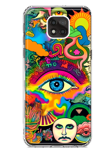 Motorola Moto G Power 2021 Neon Rainbow Psychedelic Trippy Hippie Multiple Eyes Hybrid Protective Phone Case Cover