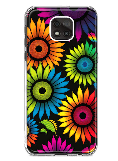 Motorola Moto G Power 2021 Neon Rainbow Glow Sunflowers Colorful Floral Pink Purple Double Layer Phone Case Cover