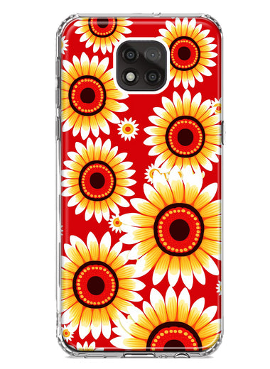 Motorola Moto G Power 2021 Yellow Sunflowers Polkadot on Red Double Layer Phone Case Cover