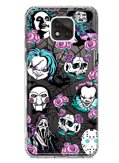 Motorola Moto G Power 2021 Roses Halloween Spooky Horror Characters Spider Web Hybrid Protective Phone Case Cover