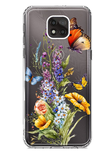 Motorola Moto G Power 2021 Yellow Purple Spring Flowers Butterflies Floral Hybrid Protective Phone Case Cover