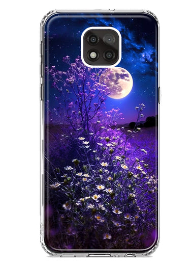 Motorola Moto G Power 2021 Spring Moon Night Lavender Flowers Floral Hybrid Protective Phone Case Cover
