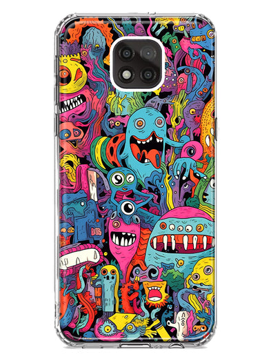 Motorola Moto G Power 2021 Psychedelic Trippy Happy Aliens Characters Hybrid Protective Phone Case Cover