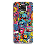 Motorola Moto G Power 2021 Psychedelic Trippy Happy Aliens Characters Hybrid Protective Phone Case Cover