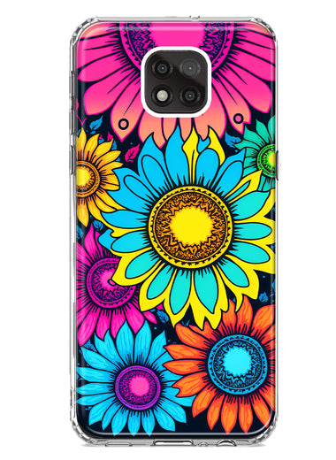 Motorola Moto G Power 2021 Vintage Colorful Abstract Sunflowers Floral Double Layer Phone Case Cover