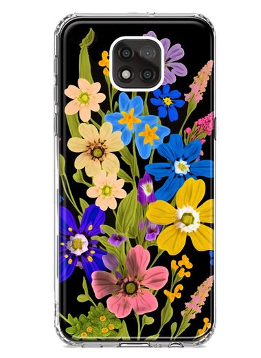 Motorola Moto G Power 2021 Blue Yellow Vintage Spring Wild Flowers Floral Hybrid Protective Phone Case Cover