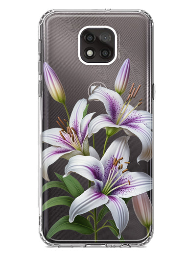 Motorola Moto G Power 2021 White Lavender Lily Purple Flowers Floral Hybrid Protective Phone Case Cover
