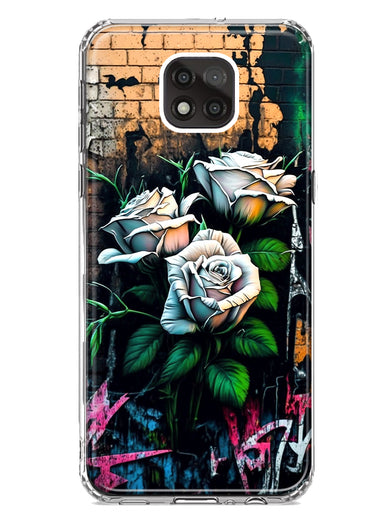 Motorola Moto G Power 2021 White Roses Graffiti Wall Art Painting Hybrid Protective Phone Case Cover