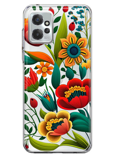 Motorola Moto G Power 2023 Colorful Red Orange Folk Style Floral Vibrant Spring Flowers Hybrid Protective Phone Case Cover