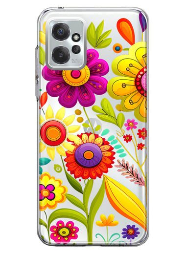 Motorola Moto G Power 2023 Colorful Yellow Pink Folk Style Floral Vibrant Spring Flowers Hybrid Protective Phone Case Cover
