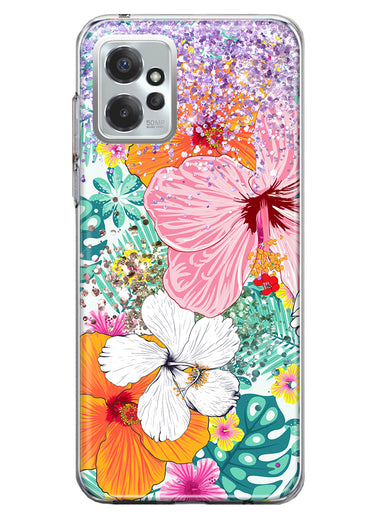 Motorola Moto G Power 2023 Hawaiian Vibes Hibiscus Flowers Monstera Vacation Summer Hybrid Protective Phone Case Cover