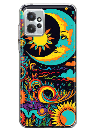 Motorola Moto G Power 2023 Neon Rainbow Psychedelic Indie Hippie Indie Moon Hybrid Protective Phone Case Cover