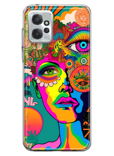 Motorola Moto G Power 2023 Neon Rainbow Psychedelic Hippie One Eye Pop Art Hybrid Protective Phone Case Cover
