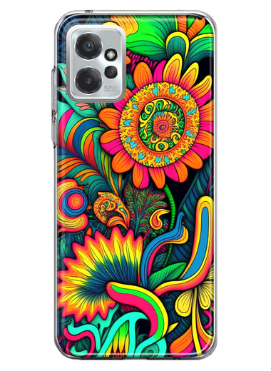 Motorola Moto G Power 2023 Neon Rainbow Psychedelic Indie Hippie Sunflowers Hybrid Protective Phone Case Cover
