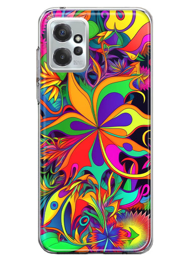 Motorola Moto G Power 2023 Neon Rainbow Psychedelic Hippie Wild Flowers Hybrid Protective Phone Case Cover