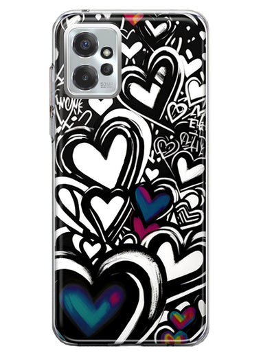 Motorola Moto G Power 2023 Black White Hearts Love Graffiti Hybrid Protective Phone Case Cover