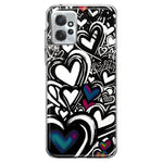 Motorola Moto G Power 2023 Black White Hearts Love Graffiti Hybrid Protective Phone Case Cover