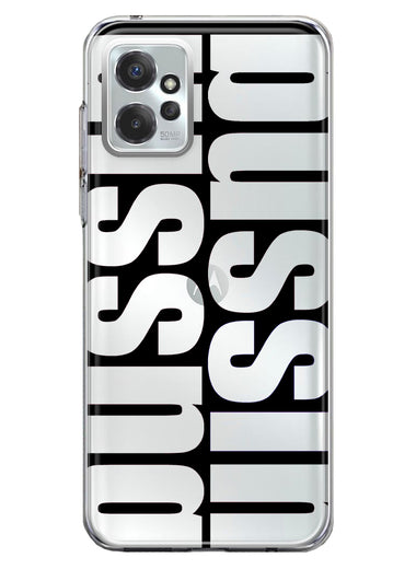 Motorola Moto G Power 2023 Black Clear Funny Text Quote Bussin Hybrid Protective Phone Case Cover