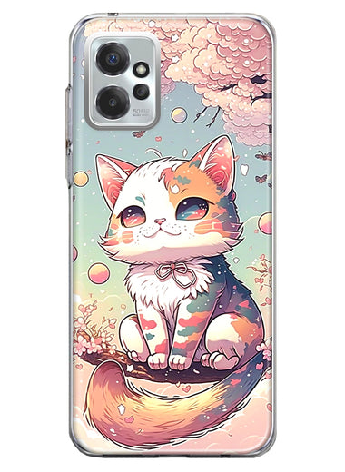 Motorola Moto G Power 2023 Kawaii Manga Pink Cherry Blossom Cute Cat Hybrid Protective Phone Case Cover