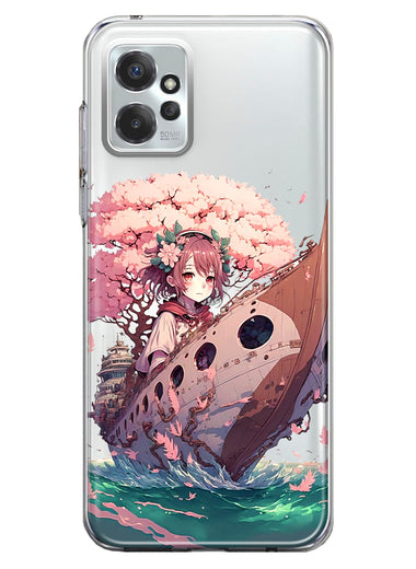 Motorola Moto G Power 2023 Kawaii Manga Pink Cherry Blossom Japanese Girl Boat Hybrid Protective Phone Case Cover