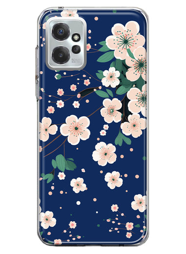Motorola Moto G Power 2023 Kawaii Japanese Pink Cherry Blossom Navy Blue Hybrid Protective Phone Case Cover