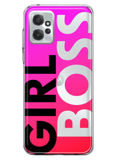 Motorola Moto G Power 2023 Pink Clear Funny Text Quote Girl Boss Hybrid Protective Phone Case Cover