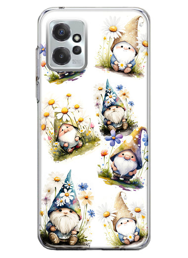Motorola Moto G Power 2023 Cute White Blue Daisies Gnomes Hybrid Protective Phone Case Cover