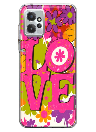 Motorola Moto G Power 2023 Pink Daisy Love Graffiti Painting Art Hybrid Protective Phone Case Cover