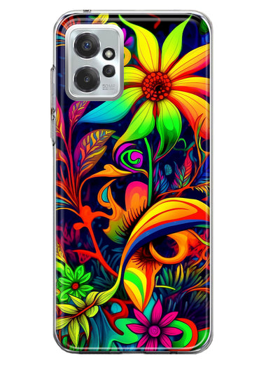 Motorola Moto G Power 2023 Neon Rainbow Psychedelic Trippy Hippie Daisy Flowers Hybrid Protective Phone Case Cover