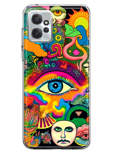 Motorola Moto G Power 2023 Neon Rainbow Psychedelic Trippy Hippie Multiple Eyes Hybrid Protective Phone Case Cover