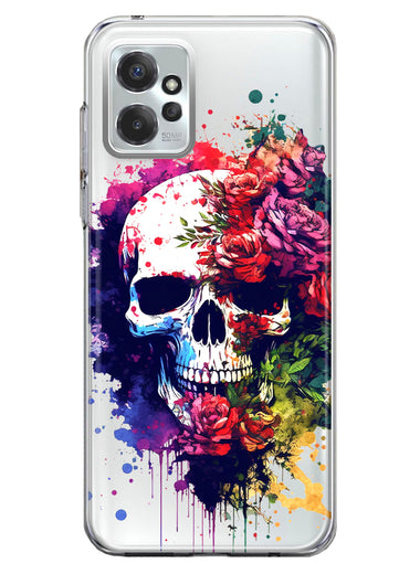 Motorola Moto G Power 2023 Fantasy Skull Red Purple Roses Hybrid Protective Phone Case Cover