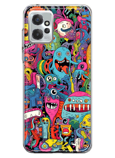 Motorola Moto G Power 2023 Psychedelic Trippy Happy Aliens Characters Hybrid Protective Phone Case Cover