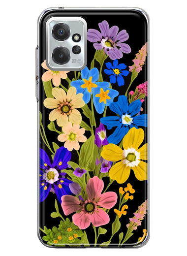 Motorola Moto G Power 2023 Blue Yellow Vintage Spring Wild Flowers Floral Hybrid Protective Phone Case Cover
